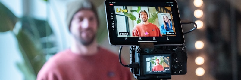 Behind the scenes from a livestream with Detail. We make it effortless to record, customize, and share professional video podcasts — all from your iPhone.